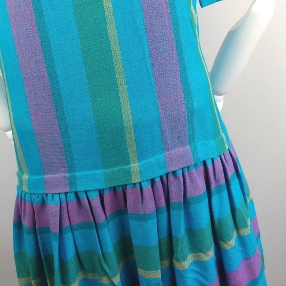 Vintage Don Sayres 80s Drop Waist Dress Linen 6 - Picture 3 of 8